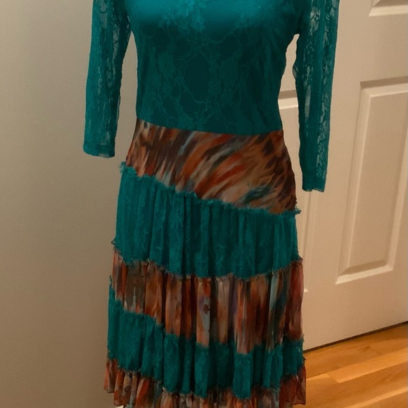 ROD’S Dresses & Skirts - BRAND NEW Lovely aqua dress, long sleeves with multicolored skirt section.M